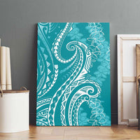 Polynesia Plumeria Lei Canvas Wall Art Teal Curves Motif