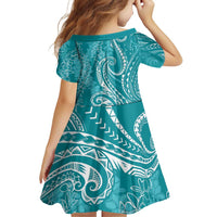 Polynesia Plumeria Lei Family Matching Off Shoulder Short Dress and Hawaiian Shirt Teal Curves Motif