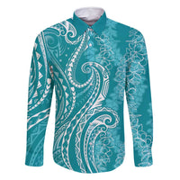 Polynesia Plumeria Lei Family Matching Off Shoulder Short Dress and Hawaiian Shirt Teal Curves Motif