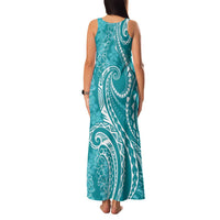 Polynesia Plumeria Lei Family Matching Tank Maxi Dress and Hawaiian Shirt Teal Curves Motif