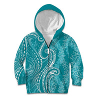 Polynesia Plumeria Lei Kid Hoodie Teal Curves Motif