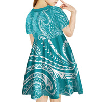 Polynesia Plumeria Lei Kid Short Sleeve Dress Teal Curves Motif