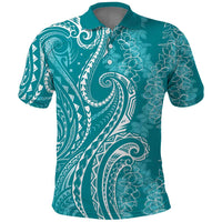 Polynesia Plumeria Lei Polo Shirt Teal Curves Motif