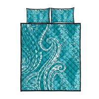 Polynesia Plumeria Lei Quilt Bed Set Teal Curves Motif
