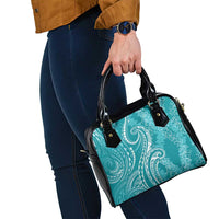 Polynesia Plumeria Lei Shoulder Handbag Teal Curves Motif