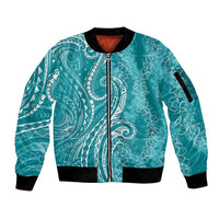 Polynesia Plumeria Lei Sleeve Zip Bomber Jacket Teal Curves Motif LT7 Unisex Teal - Polynesian Pride