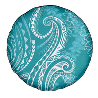 Polynesia Plumeria Lei Spare Tire Cover Teal Curves Motif