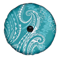 Polynesia Plumeria Lei Spare Tire Cover Teal Curves Motif