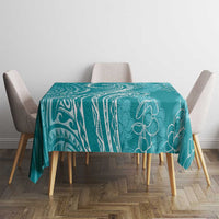 Polynesia Plumeria Lei Tablecloth Teal Curves Motif