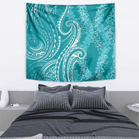 Polynesia Plumeria Lei Tapestry Teal Curves Motif
