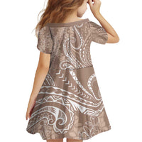 Polynesia Plumeria Lei Family Matching Short Sleeve Bodycon Dress and Hawaiian Shirt Beige Curves Motif LT7 - Polynesian Pride