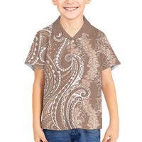 Polynesia Plumeria Lei Family Matching Short Sleeve Bodycon Dress and Hawaiian Shirt Beige Curves Motif LT7 Son's Shirt Beige - Polynesian Pride