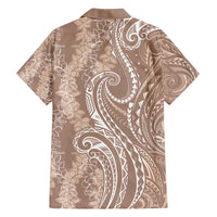 Polynesia Plumeria Lei Family Matching Summer Maxi Dress and Hawaiian Shirt Beige Curves Motif