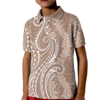 Polynesia Plumeria Lei Kid Polo Shirt Beige Curves Motif