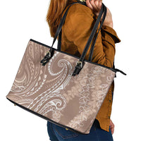 Polynesia Plumeria Lei Leather Tote Bag Beige Curves Motif