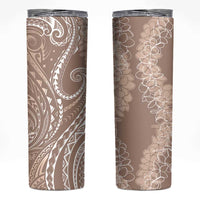 Polynesia Plumeria Lei Skinny Tumbler Beige Curves Motif LT7 Beige - Polynesian Pride