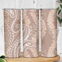 Polynesia Plumeria Lei Skinny Tumbler Beige Curves Motif LT7 - Polynesian Pride