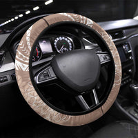 Polynesia Plumeria Lei Steering Wheel Cover Beige Curves Motif