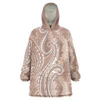 Polynesia Plumeria Lei Wearable Blanket Hoodie Beige Curves Motif