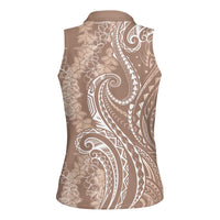 Polynesia Plumeria Lei Women Sleeveless Polo Shirt Beige Curves Motif
