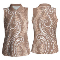 Polynesia Plumeria Lei Women Sleeveless Polo Shirt Beige Curves Motif