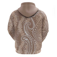 Polynesia Plumeria Lei Zip Hoodie Beige Curves Motif