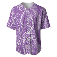 Polynesia Plumeria Lei Baseball Jersey Periwinkle Curves Motif