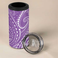 Polynesia Plumeria Lei 4 in 1 Can Cooler Tumbler Periwinkle Curves Motif