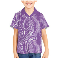 Polynesia Plumeria Lei Family Matching Mermaid Dress and Hawaiian Shirt Periwinkle Curves Motif