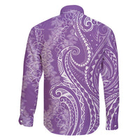 Polynesia Plumeria Lei Family Matching Off Shoulder Short Dress and Hawaiian Shirt Periwinkle Curves Motif LT7 - Polynesian Pride