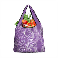 Polynesia Plumeria Lei Grocery Bag Periwinkle Curves Motif