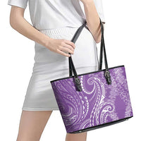 Polynesia Plumeria Lei Leather Tote Bag Periwinkle Curves Motif