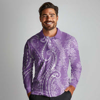 Polynesia Plumeria Lei Long Sleeve Polo Shirt Periwinkle Curves Motif