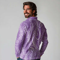 Polynesia Plumeria Lei Long Sleeve Polo Shirt Periwinkle Curves Motif