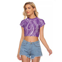Polynesia Plumeria Lei Raglan Cropped T Shirt Periwinkle Curves Motif