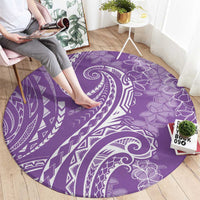 Polynesia Plumeria Lei Round Carpet Periwinkle Curves Motif