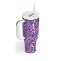 Polynesia Plumeria Lei Tumbler With Handle Periwinkle Curves Motif