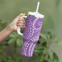 Polynesia Plumeria Lei Tumbler With Handle Periwinkle Curves Motif