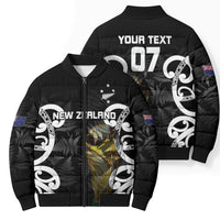New Zealand WC2026 Custom Black Bomber Puffer Jacket Silver Fern