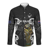 New Zealand WC2026 Custom Black Long Sleeve Button Shirt Silver Fern LT7 Unisex Black - Polynesian Pride