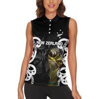 New Zealand WC2026 Custom Black Women Sleeveless Polo Shirt Silver Fern