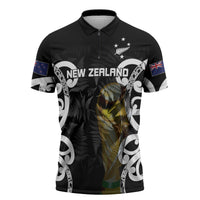 New Zealand WC2026 Custom Black Zipper Polo Shirt Silver Fern LT7 Black - Polynesian Pride