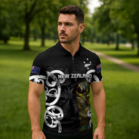 New Zealand WC2026 Custom Black Zipper Polo Shirt Silver Fern LT7 - Polynesian Pride