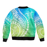 Polynesian Pride Sleeve Zip Bomber Jacket Turtle Hibiscus Luxury Style - Gradient Blue LT7 - Polynesian Pride
