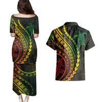 Polynesian Pride Couples Matching Puletasi Dress and Hawaiian Shirt Turtle Hibiscus Luxury Style - Reggae Ver2 LT7 - Polynesian Pride