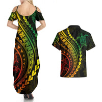 Polynesian Pride Couples Matching Summer Maxi Dress and Hawaiian Shirt Turtle Hibiscus Luxury Style - Reggae Ver2 LT7 - Polynesian Pride