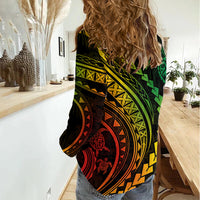 Polynesian Pride Women Casual Shirt Turtle Hibiscus Luxury Style - Reggae Ver2 LT7