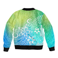 Polynesia Bomber Jacket Plumeria Blue Gradient Curves LT7 - Polynesian Pride