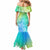 Polynesia Mermaid Dress Plumeria Blue Gradient Curves LT7 - Polynesian Pride