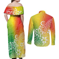 Polynesia Couples Matching Off Shoulder Maxi Dress and Long Sleeve Button Shirts Plumeria Reggae Curves LT7 - Polynesian Pride